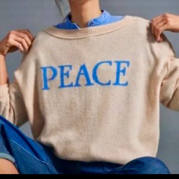 Anthropologie Saturday Sunday Emmeline “Peace” Cashmere Sweater, Size L - Picture 1 of 4